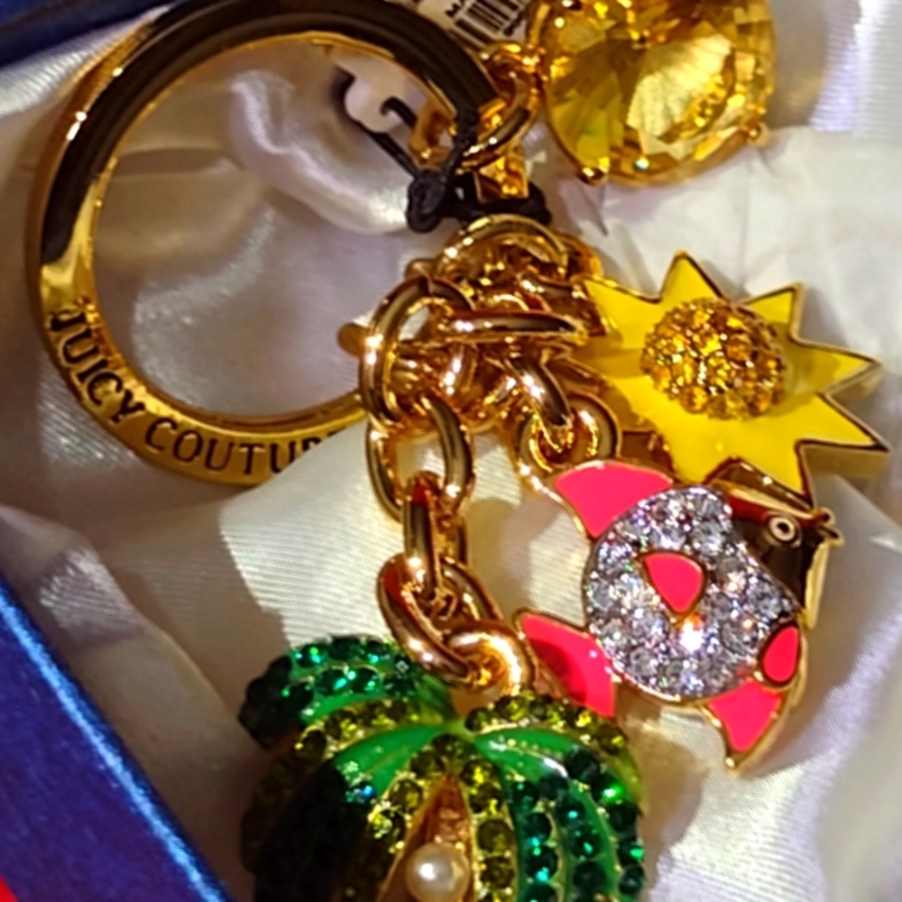Juicy Couture Sparkling Swarovski Crystal Charm Key Ring NWT